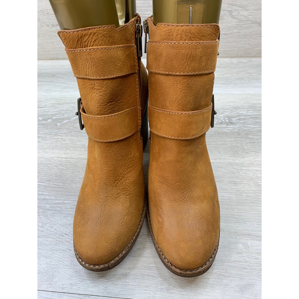 Steve Madden Women's Tan Leather Double Buckle Ankle Boots Block Heel 8.5 Shoes - Picture 2 of 11